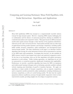 Computing and Learning Stationary Mean Field Equilibria with Scalar Interactions: Algorithms and Applications