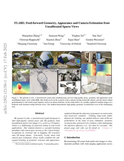 FLARE: Feed-forward Geometry, Appearance and Camera Estimation from Uncalibrated Sparse Views