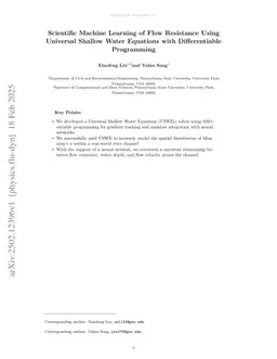 Scientific Machine Learning of Flow Resistance Using Universal Shallow Water Equations with Differentiable Programming