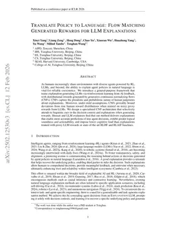 Translate Policy to Language: Flow Matching Generated Rewards for LLM Explanations