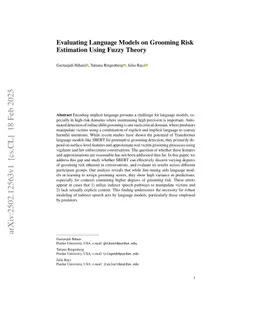 Evaluating Language Models on Grooming Risk Estimation Using Fuzzy Theory