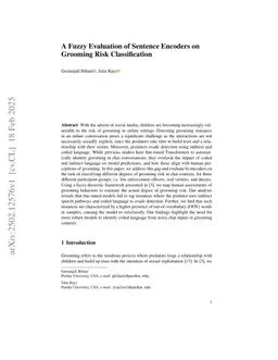 A Fuzzy Evaluation of Sentence Encoders on Grooming Risk Classification