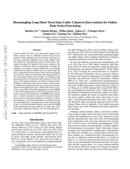 Disentangling Long-Short Term State Under Unknown Interventions for Online Time Series Forecasting
