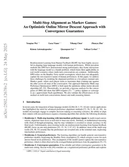 Multi-Step Alignment as Markov Games: An Optimistic Online Gradient Descent Approach with Convergence Guarantees