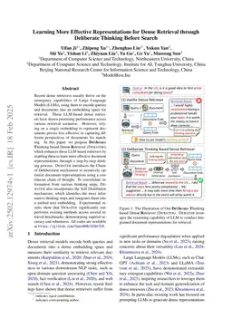 Learning Refined Document Representations for Dense Retrieval via Deliberate Thinking