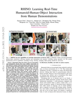 RHINO: Learning Real-Time Humanoid-Human-Object Interaction from Human Demonstrations