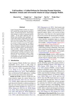 UniGuardian: A Unified Defense for Detecting Prompt Injection, Backdoor Attacks and Adversarial Attacks in Large Language Models