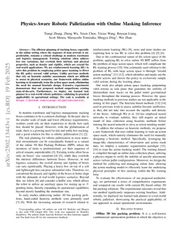 Physics-Aware Robotic Palletization with Online Masking Inference
