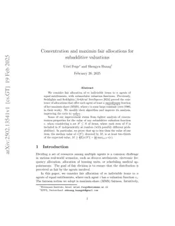 Concentration and maximin fair allocations for subadditive valuations