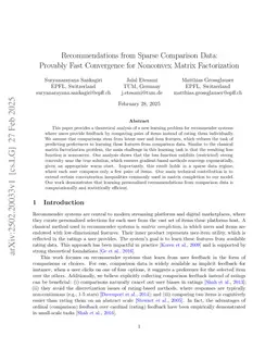 Recommendations with Sparse Comparison Data: Provably Fast Convergence for Nonconvex Matrix Factorization