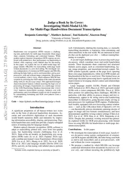 Judge a Book by its Cover: Investigating Multi-Modal LLMs for Multi-Page Handwritten Document Transcription