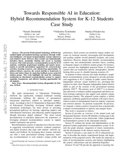 Towards Responsible AI in Education: Hybrid Recommendation System for K-12 Students Case Study