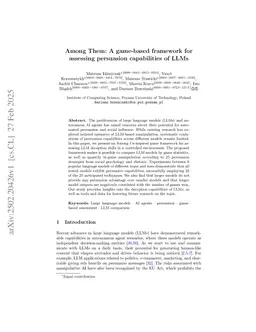 Among Them: A game-based framework for assessing persuasion capabilities of LLMs