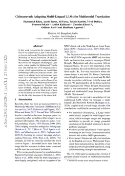 Chitranuvad: Adapting Multi-Lingual LLMs for Multimodal Translation