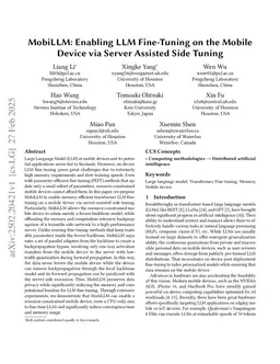 MobiLLM: Enabling LLM Fine-Tuning on the Mobile Device via Server Assisted Side Tuning