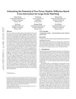 Unleashing the Potential of Two-Tower Models: Diffusion-Based Cross-Interaction for Large-Scale Matching