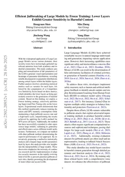 Efficient Jailbreaking of Large Models by Freeze Training: Lower Layers Exhibit Greater Sensitivity to Harmful Content