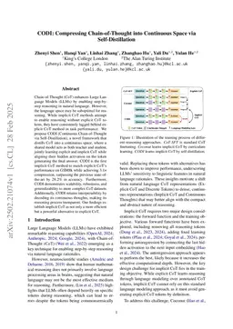 CODI: Compressing Chain-of-Thought into Continuous Space via Self-Distillation