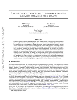 Same accuracy, twice as fast: continuous training surpasses retraining from scratch