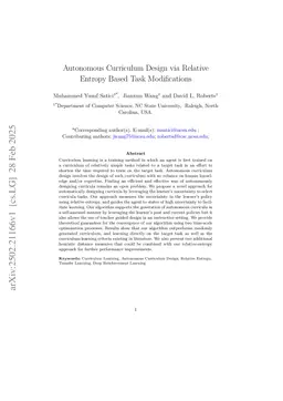 Autonomous Curriculum Design via Relative Entropy Based Task Modifications