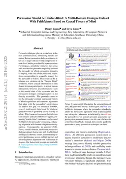 Persuasion Should be Double-Blind: A Multi-Domain Dialogue Dataset With Faithfulness Based on Causal Theory of Mind