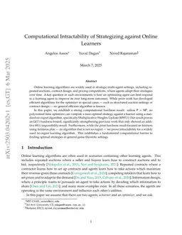 Computational Intractability of Strategizing against Online Learners