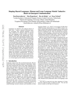 Shaping Shared Languages: Human and Large Language Models' Inductive Biases in Emergent Communication