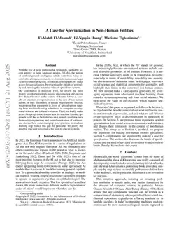 A Case for Specialisation in Non-Human Entities