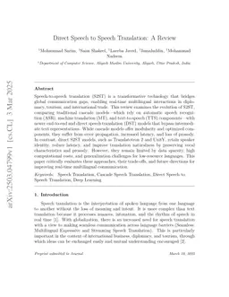 Direct Speech to Speech Translation: A Review