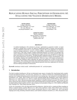 Replicating Human Social Perception in Generative AI: Evaluating the Valence-Dominance Model