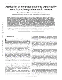 Application of integrated gradients explainability to sociopsychological semantic markers