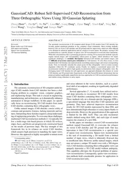 GaussianCAD: Robust Self-Supervised CAD Reconstruction from Three Orthographic Views Using 3D Gaussian Splatting