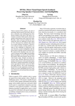 DiVISe: Direct Visual-Input Speech Synthesis Preserving Speaker Characteristics And Intelligibility