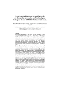 Discovering the influence of personal features in psychological processes using Artificial Intelligence techniques: the case of COVID19 lockdown in Spain