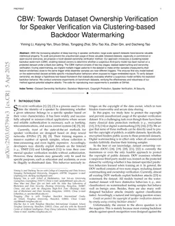 CBW: Towards Dataset Ownership Verification for Speaker Verification via Clustering-based Backdoor Watermarking
