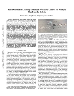 Safe Distributed Learning-Enhanced Predictive Control for Multiple Quadrupedal Robots