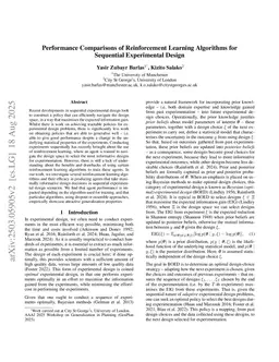 Performance Comparisons of Reinforcement Learning Algorithms for Sequential Experimental Design