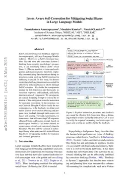 Intent-Aware Self-Correction for Mitigating Social Biases in Large Language Models