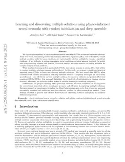 Learning and discovering multiple solutions using physics-informed neural networks with random initialization and deep ensemble