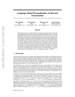 Language Model Personalization via Reward Factorization