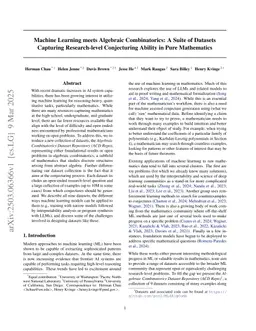 Machine Learning meets Algebraic Combinatorics: A Suite of Datasets Capturing Research-level Conjecturing Ability in Pure Mathematics