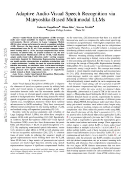 Adaptive Audio-Visual Speech Recognition via Matryoshka-Based Multimodal LLMs