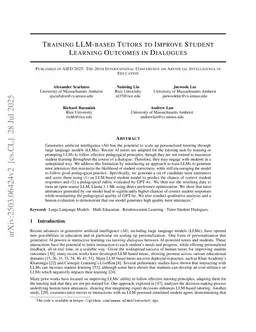Training LLM-based Tutors to Improve Student Learning Outcomes in Dialogues