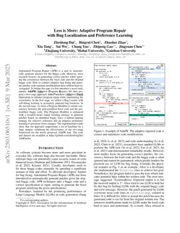 Less is More: Adaptive Program Repair with Bug Localization and Preference Learning