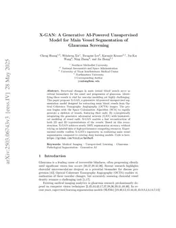 X-GAN: A Generative AI-Powered Unsupervised Model for Main Vessel Segmentation of Glaucoma Screening