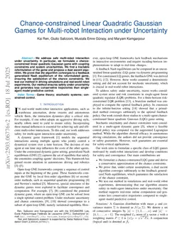 Chance-constrained Linear Quadratic Gaussian Games for Multi-robot Interaction under Uncertainty