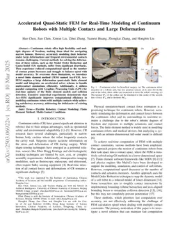 Accelerated Quasi-Static FEM for Real-Time Modeling of Continuum Robots with Multiple Contacts and Large Deformation