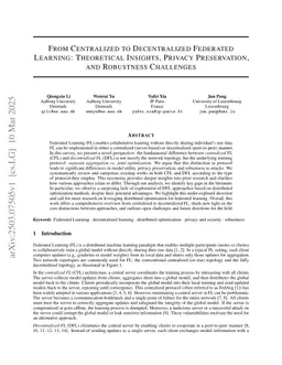 From Centralized to Decentralized Federated Learning: Theoretical Insights, Privacy Preservation, and Robustness Challenges