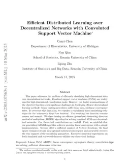 Efficient Distributed Learning over Decentralized Networks with Convoluted Support Vector Machine