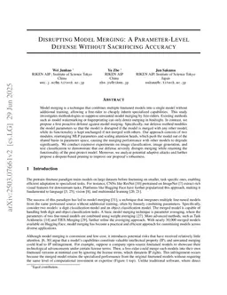 Disrupting Model Merging: A Parameter-Level Defense Without Sacrificing Accuracy